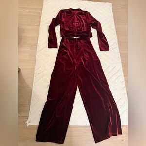 Velvet Wide-Leg Pant & Top Set - Burgundy